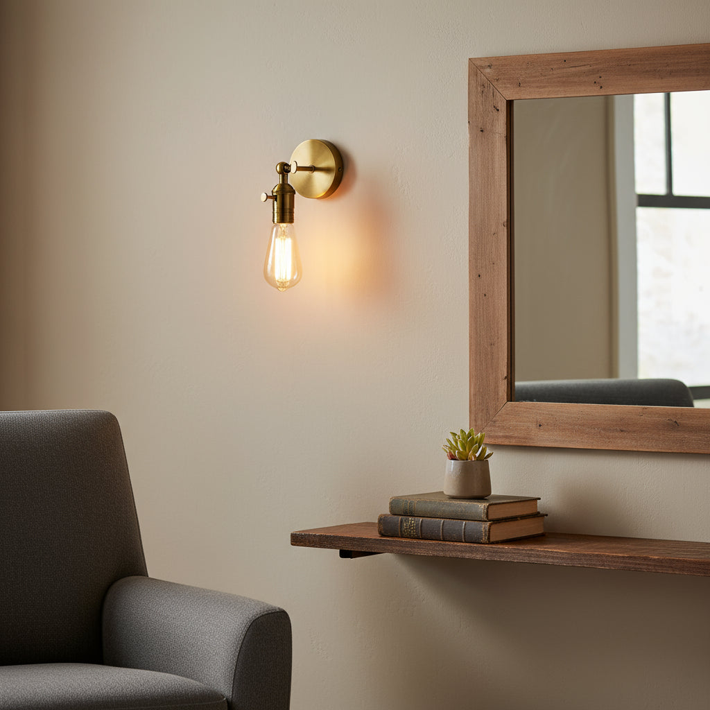 Brass Wall Light | Industrial Adjustable Arm Sconce with Knob Switch