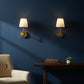 Brass Wall Light | Modern Brass Sconce with White Fabric Shade