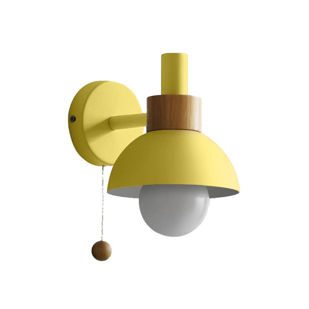 Modern Wall Light | Nordic Macaron Iron & Wood Sconce with Pull Switch