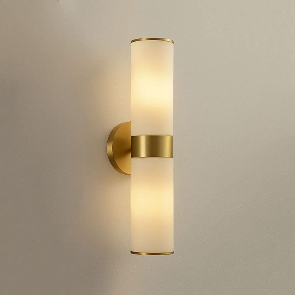 Brass Wall Light | Vertical Cylinder Sconce in Brass & Marble