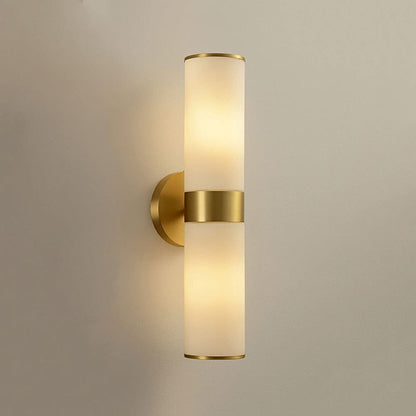 Brass Wall Light | Vertical Cylinder Sconce in Brass & Marble