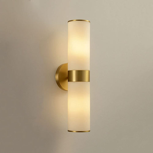 Brass Wall Light | Vertical Cylinder Sconce in Brass & Marble