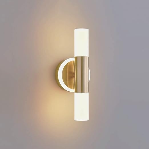 Art Deco Wall Light | Brass Cylinder LED Sconce with Double Frosted Shades