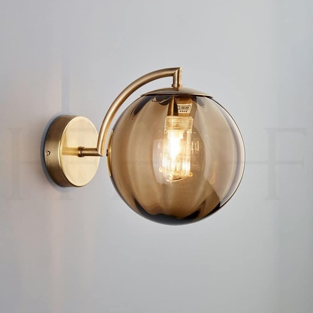 Art Deco Wall Light | Fluted Glass Globe Sconce with Curved Brass Arm