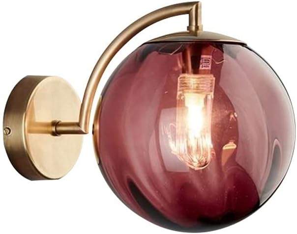 Art Deco Wall Light | Fluted Glass Globe Sconce with Curved Brass Arm