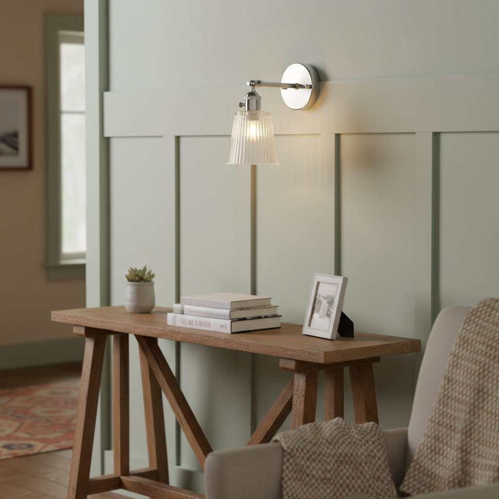 Contemporary Wall Light | Chrome Wall Sconce with Dual Frosted Glass Globes and Slim Curved Arm