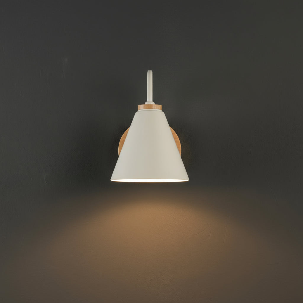 Modern Wall Light | Cone Shade Wall Lamp with Wood Base