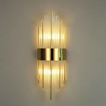 LED Wall Light | Vertical Gold Stainless Steel Sconce with Crystal Rods