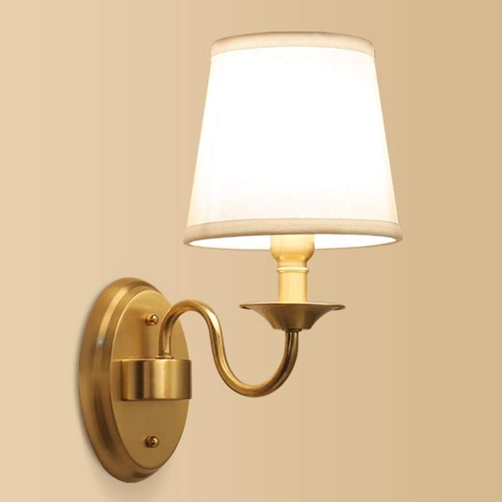 Antique Brass Wall Light | Copper and Iron Sconce with Beige Fabric Shade