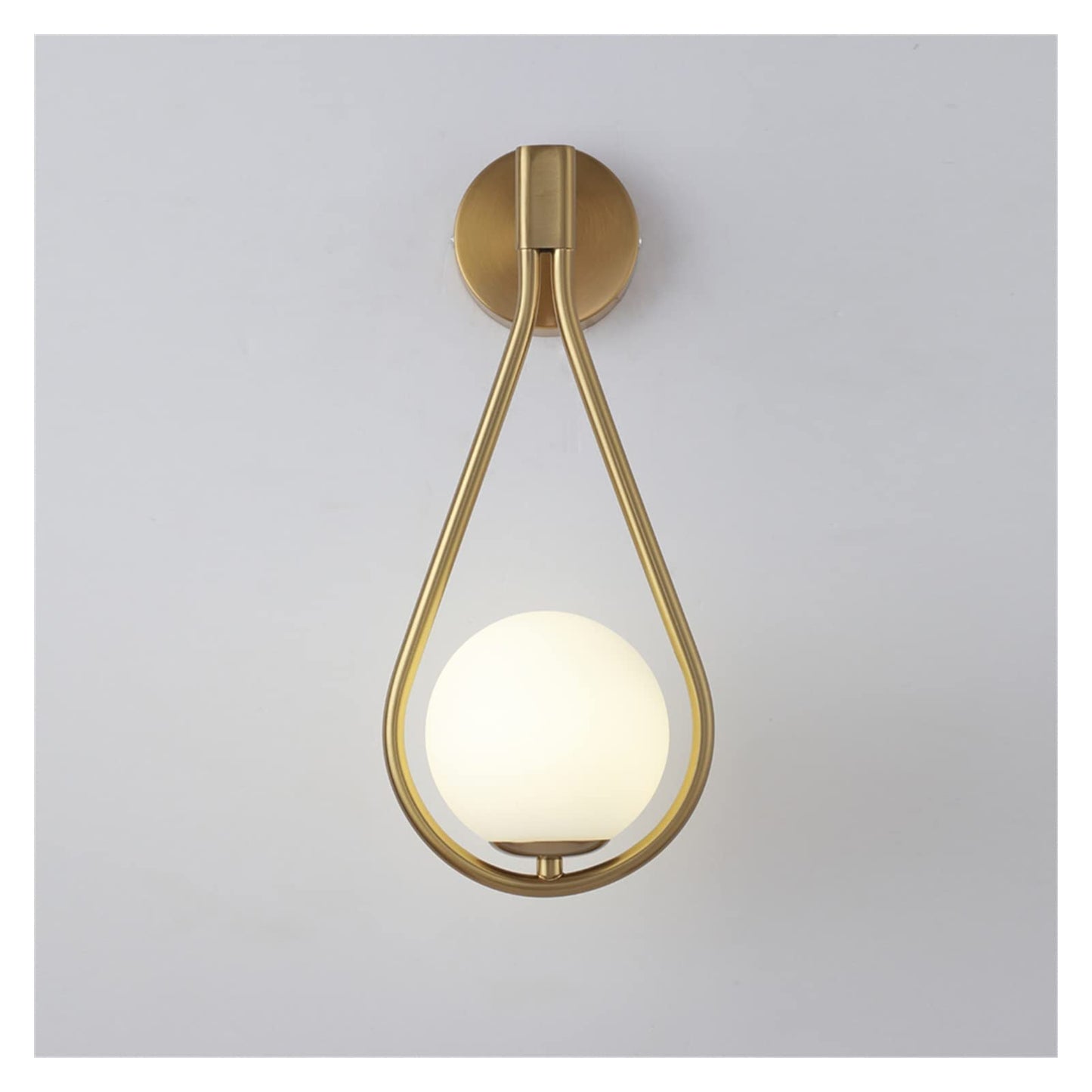 Modern Wall Light | Brass Teardrop Frame with Frosted Glass Globe Shade
