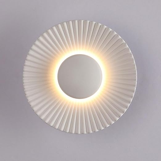 Art Deco LED Wall Light | Ribbed Aluminum Disc Sconce in White or Gold Finish