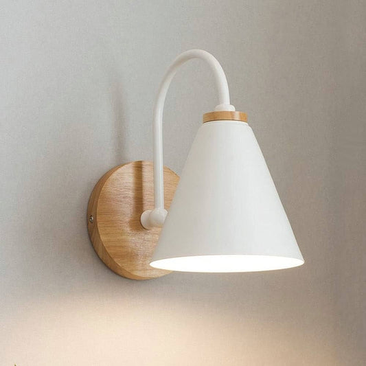 Modern Wall Light | Cone Shade Wall Lamp with Wood Base