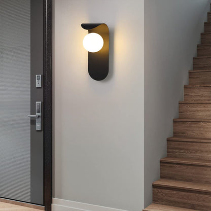 Modern Wall Light | Curved Metal Backplate with Frosted Glass Globe Shade