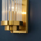 Art Deco Wall Light | Vertical Ribbed Crystal Tube Sconce with Double Bulbs