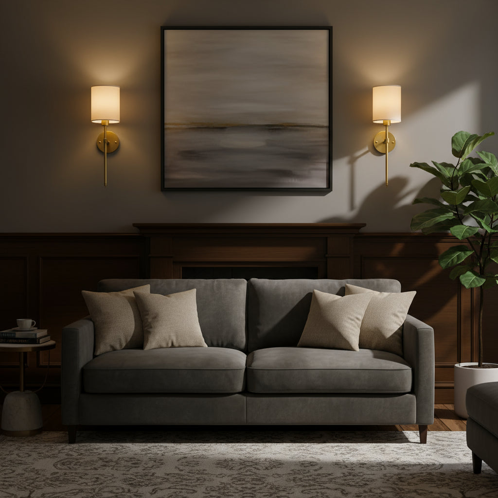 Stick-On Rechargeable Wall Sconce | Set of 2 Cylindrical Fabric Shade