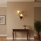 Antique Brass Wall Light | Two Flower-Shaped Glass Shades on Curved Branch Frame