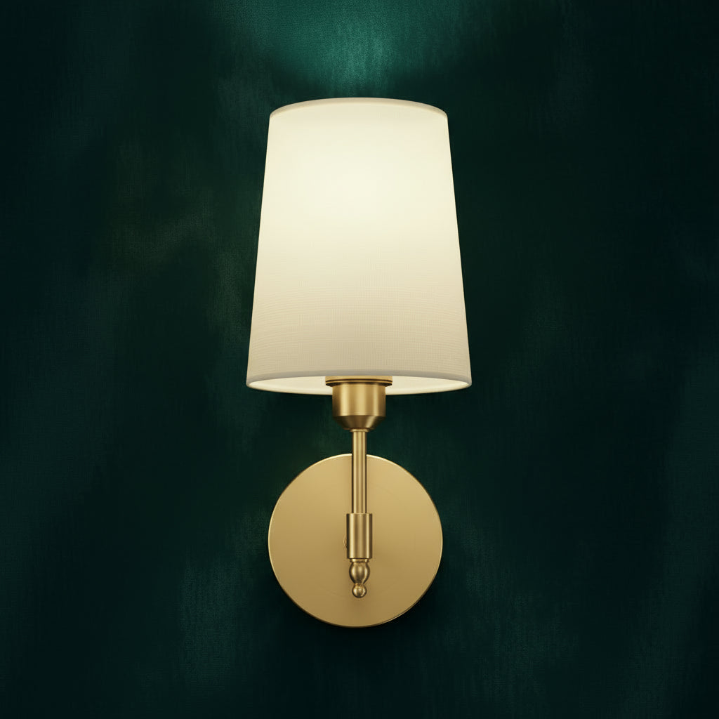 Rechargeable Wall Sconce | Bras Arm with White Fabric Shade