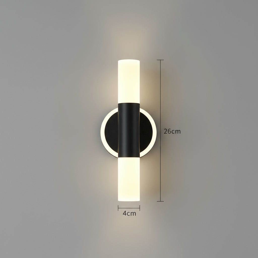 Art Deco Wall Light | Brass Cylinder LED Sconce with Double Frosted Shades