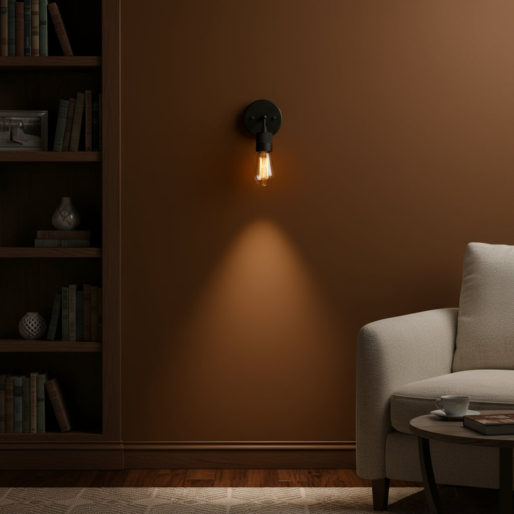 Industrial Wall Light | Minimalist Black Sconce with Exposed Bulb