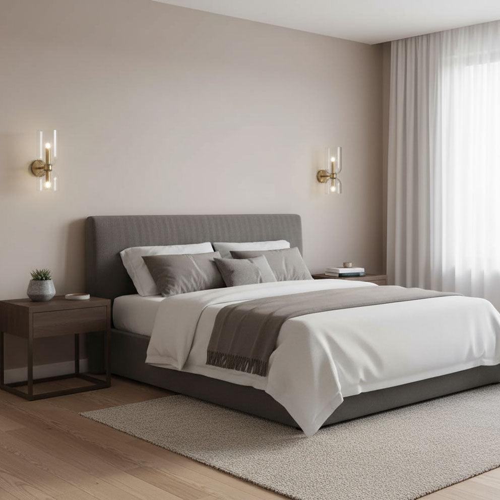 Art Deco Wall Light | Double Glass Shade with Brass Finish Up & Down Lighting