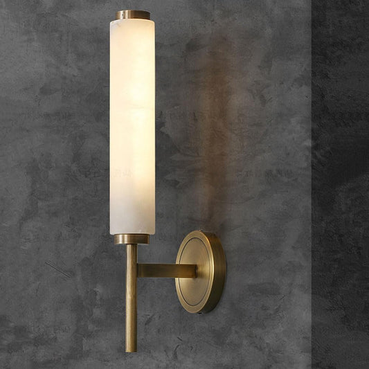 Antique Brass Wall Light | Marble Cylinder Sconce with Copper Base