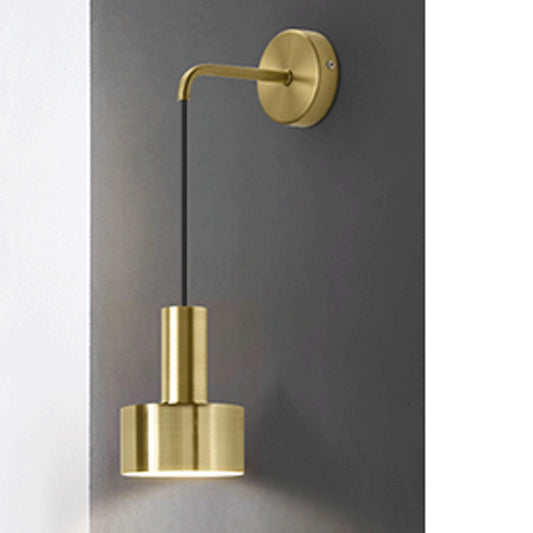 Brass Wall Light | Adjustable Brass & Black Cylinder Sconce with Wall Mount Plate