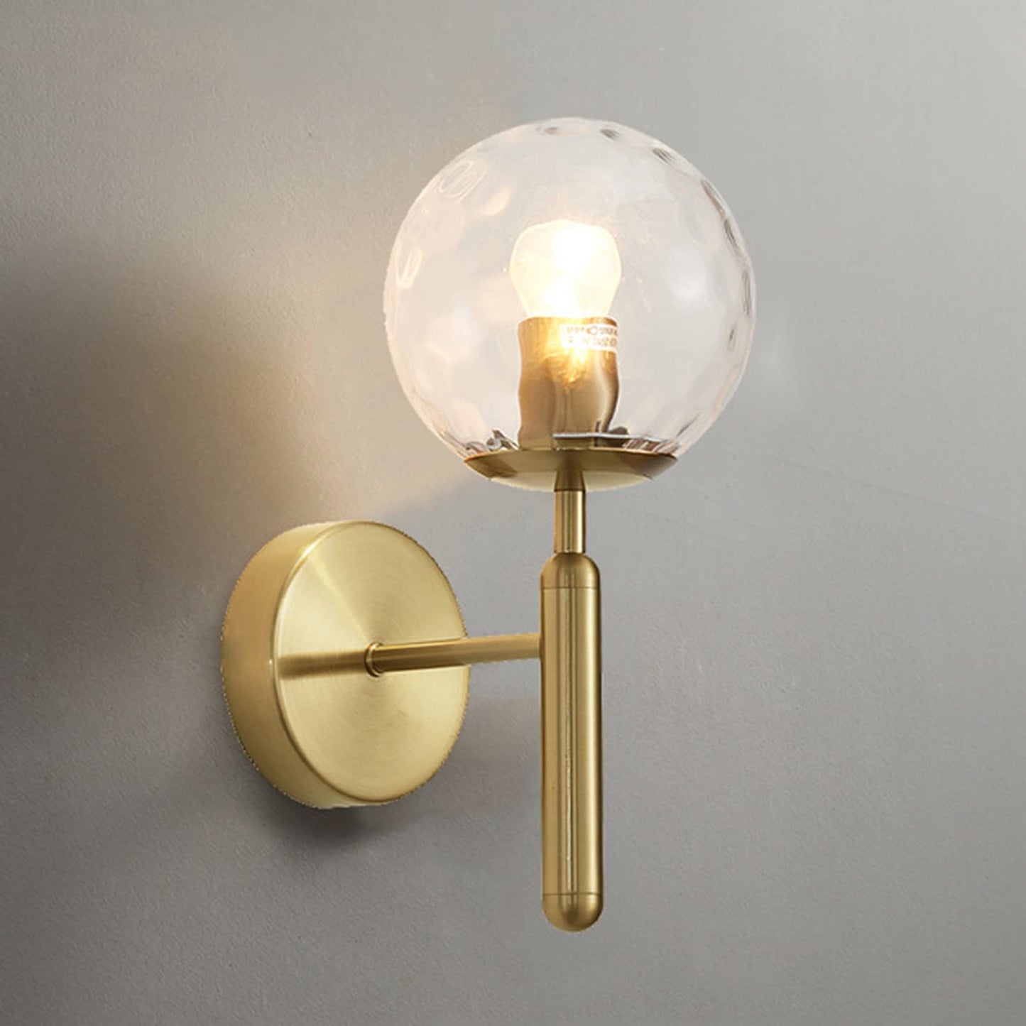 Brass Wall Light | Modern Sconce with Textured Glass Globe Shade