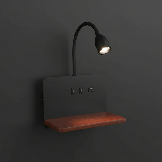 LED Wall Light | Bedside Sconce with USB & Wireless Charging Shelf