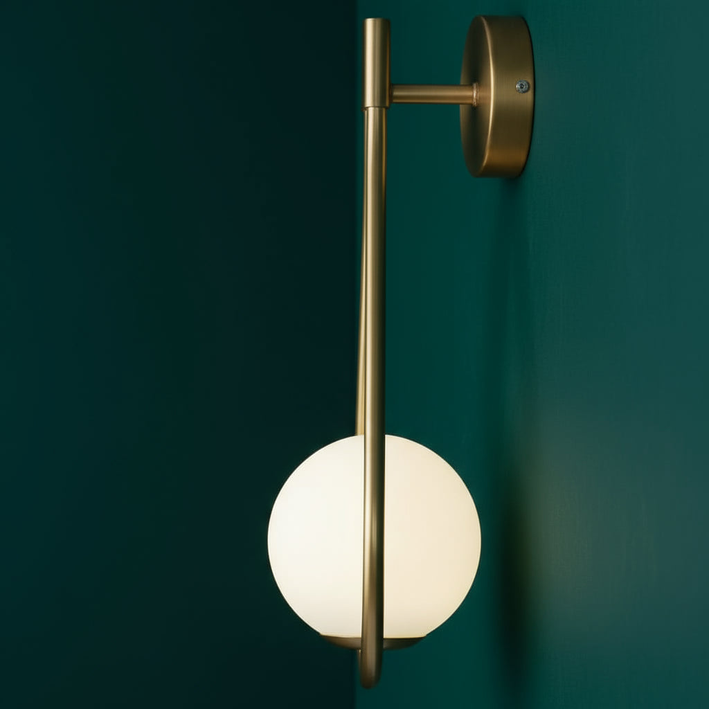 Modern Wall Light | Brass Teardrop Frame with Frosted Glass Globe Shade