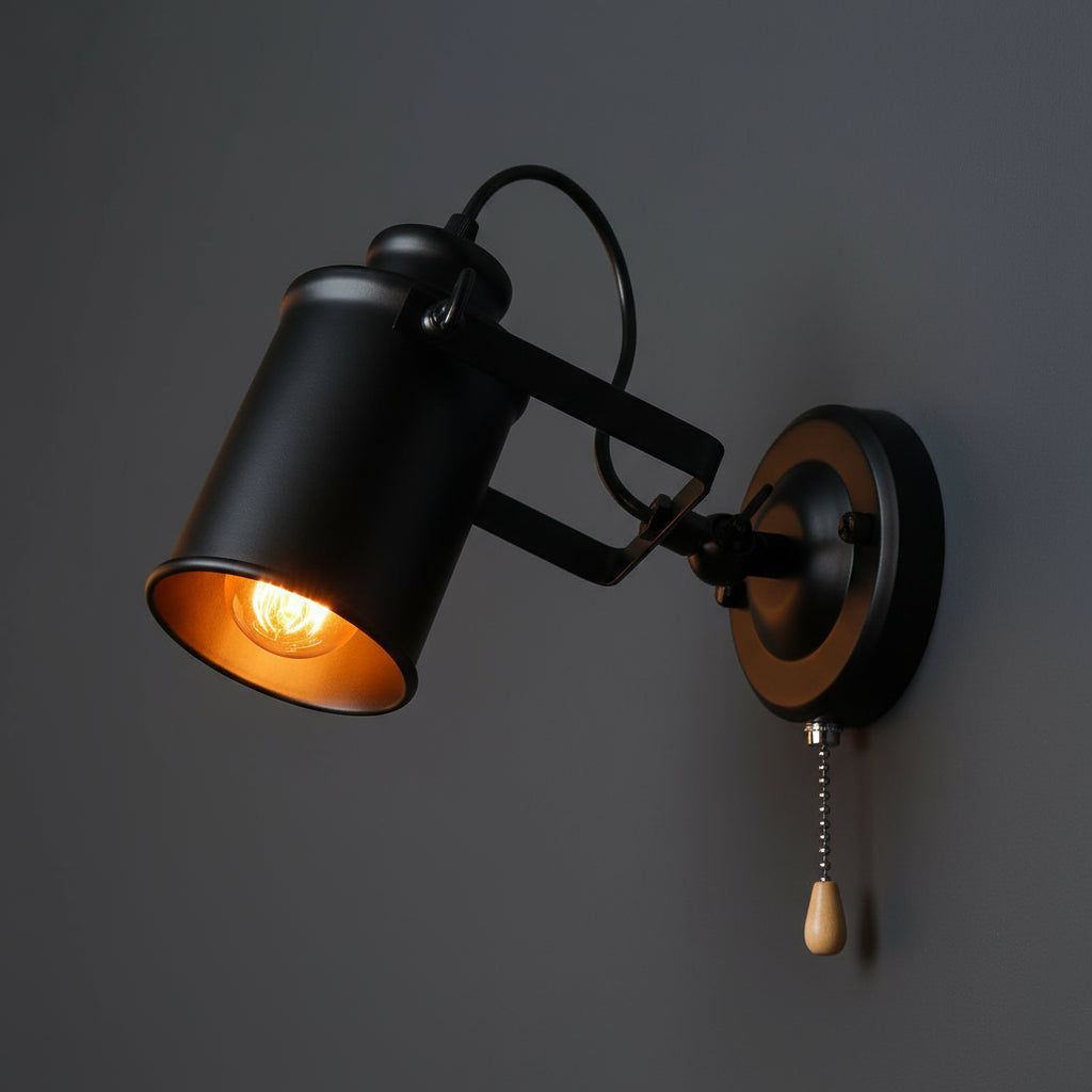 Industrial Wall Light | Vintage Adjustable Black Metal Cylinder Sconce