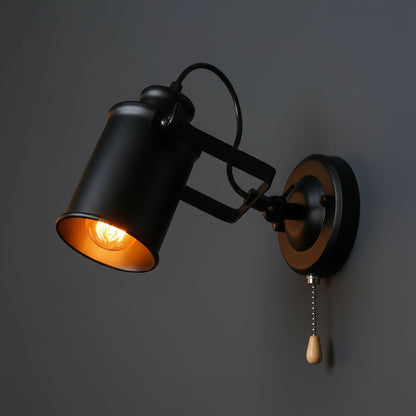 Industrial Wall Light | Vintage Adjustable Black Metal Cylinder Sconce
