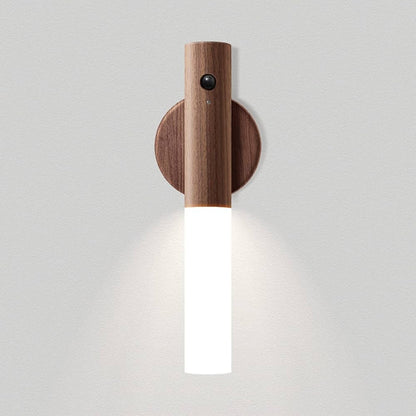 Stick-on Wall Light | Motion Sensor Wood Sconce with Frosted Glass Tube