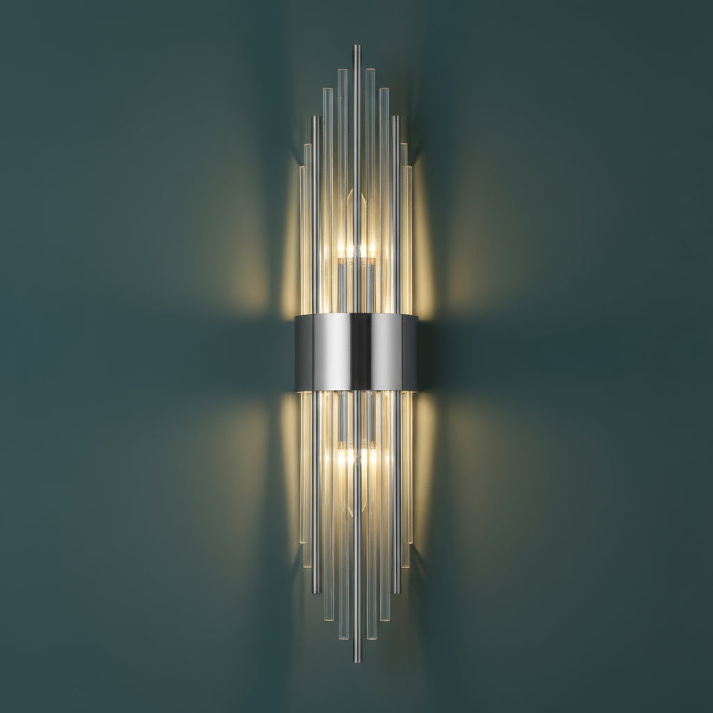 LED Wall Light | Vertical Gold Stainless Steel Sconce with Crystal Rods