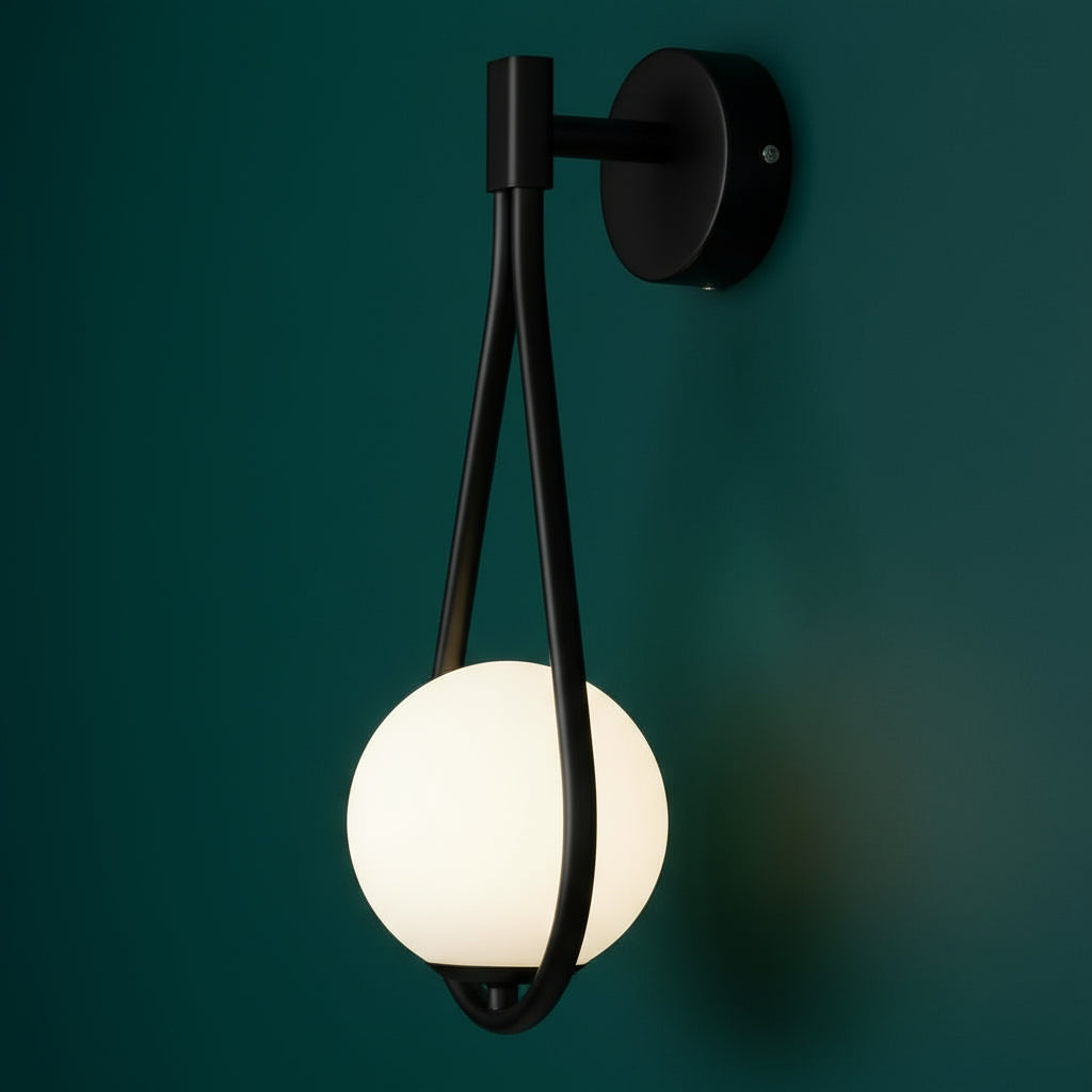 Modern Wall Light | Brass Teardrop Frame with Frosted Glass Globe Shade
