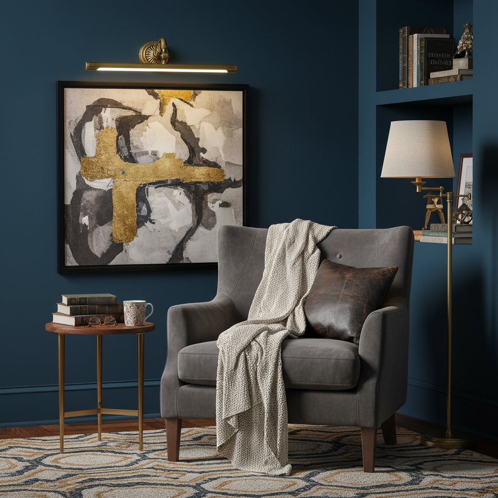 Industrial Wall Light | Antique Copper LED Picture & Mirror Lamp with Curved Arm