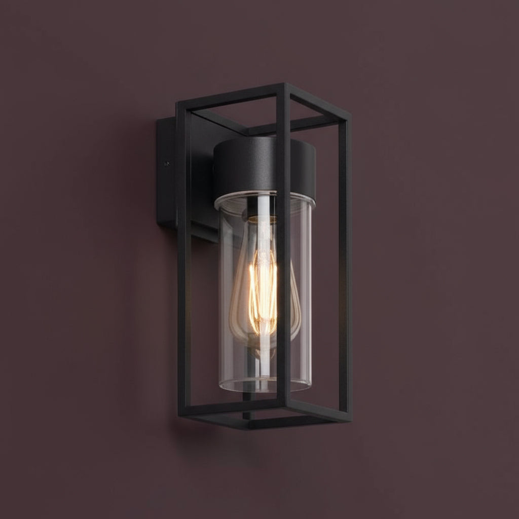 Industrial Wall Light | Black Iron Sconce with Clear Glass Shade