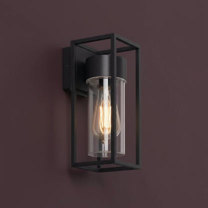Industrial Wall Light | Black Iron Sconce with Clear Glass Shade