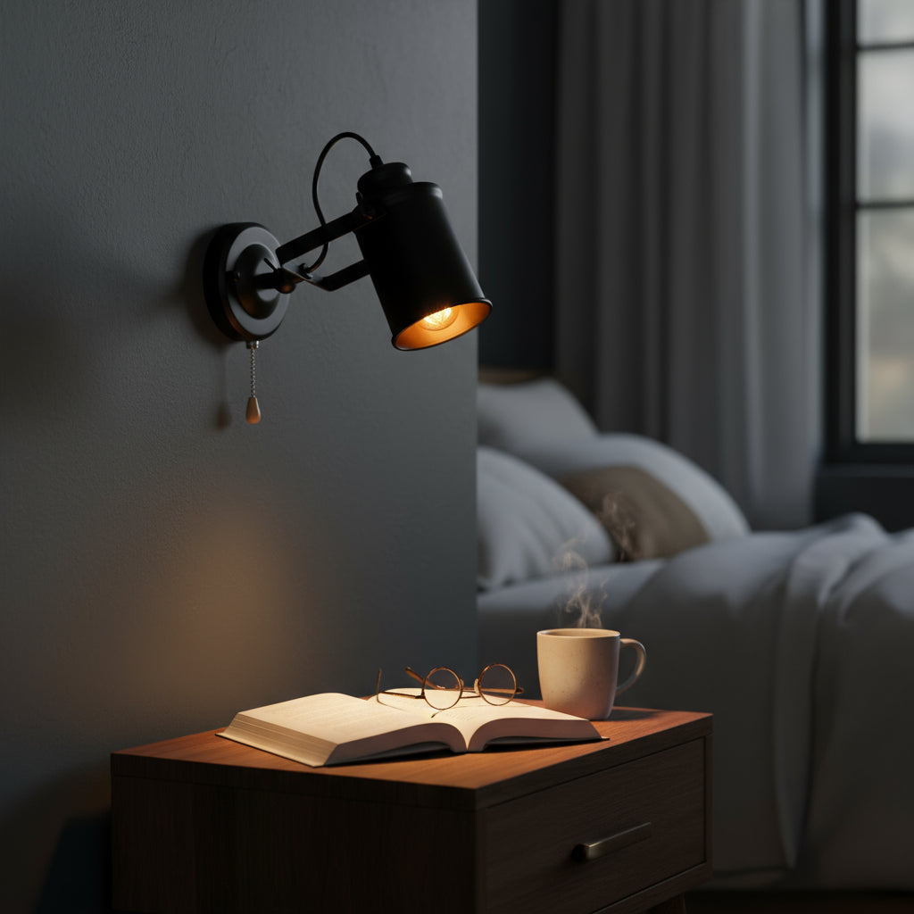 Industrial Wall Light | Vintage Adjustable Black Metal Cylinder Sconce