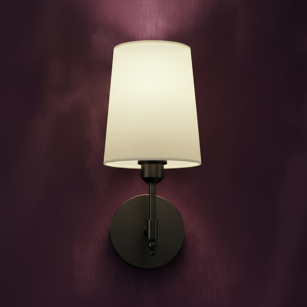 Rechargeable Wall Sconce | Bras Arm with White Fabric Shade