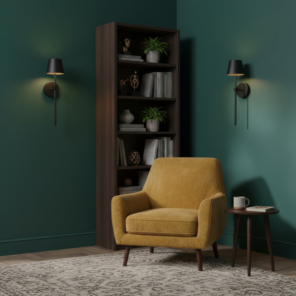 Rechargeable Wall Light | Black Metal Sconce with Tapered Shade and Touch Control on Top