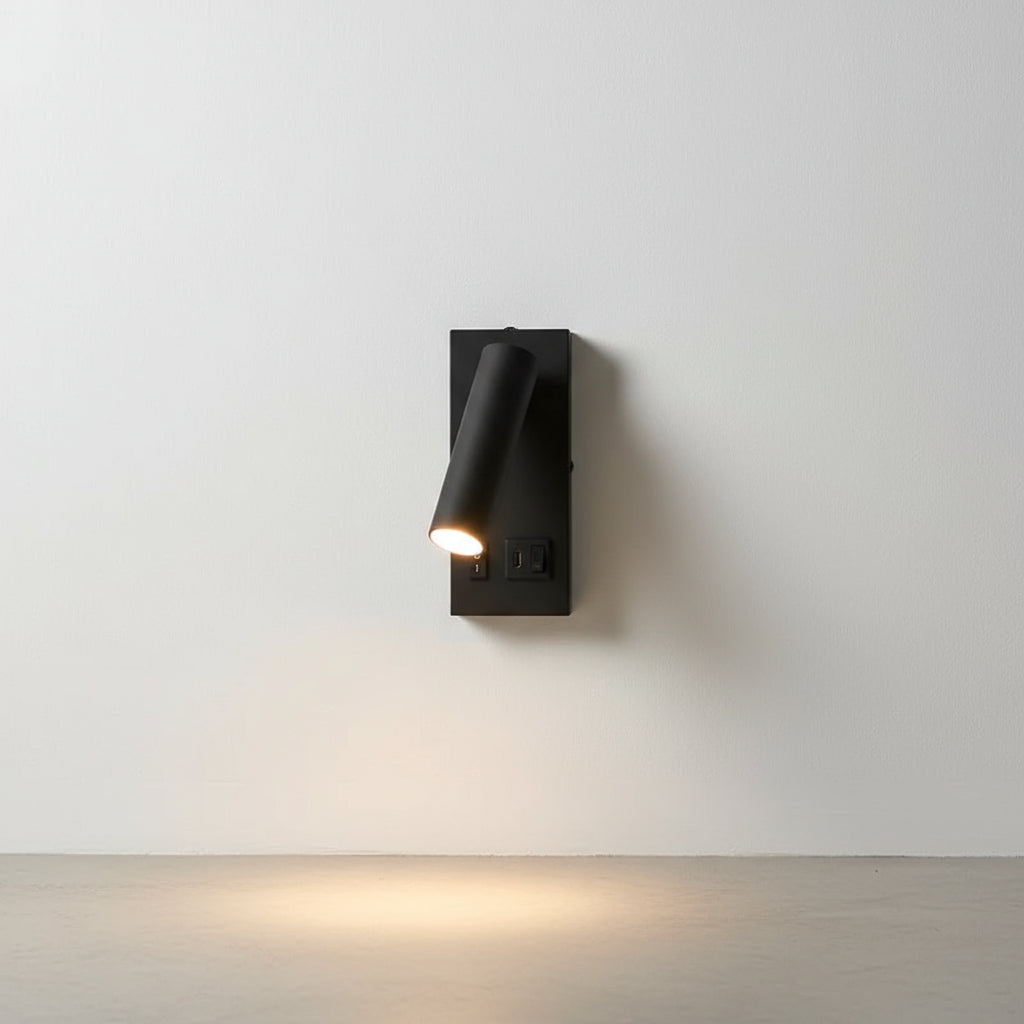 Stick-On Wall Light | Adjustable LED Reading Sconce with USB & Type-C Charging Ports in Black or White