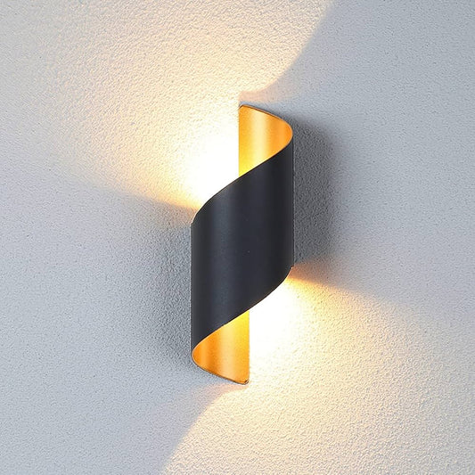 Modern Wall Light | Led Black & Gold Spiral Outdoor Sconce with Up & Down Lighting