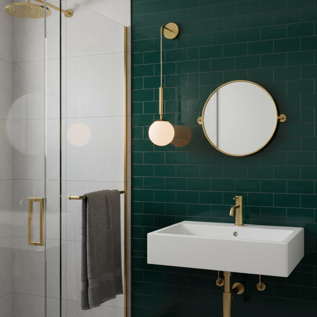 Brass Wall Light | Frosted Glass Globe Pendant on Elbow Arm