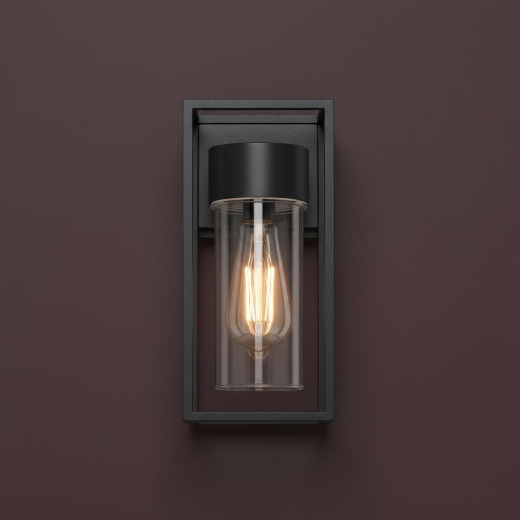 Industrial Wall Light | Black Iron Sconce with Clear Glass Shade