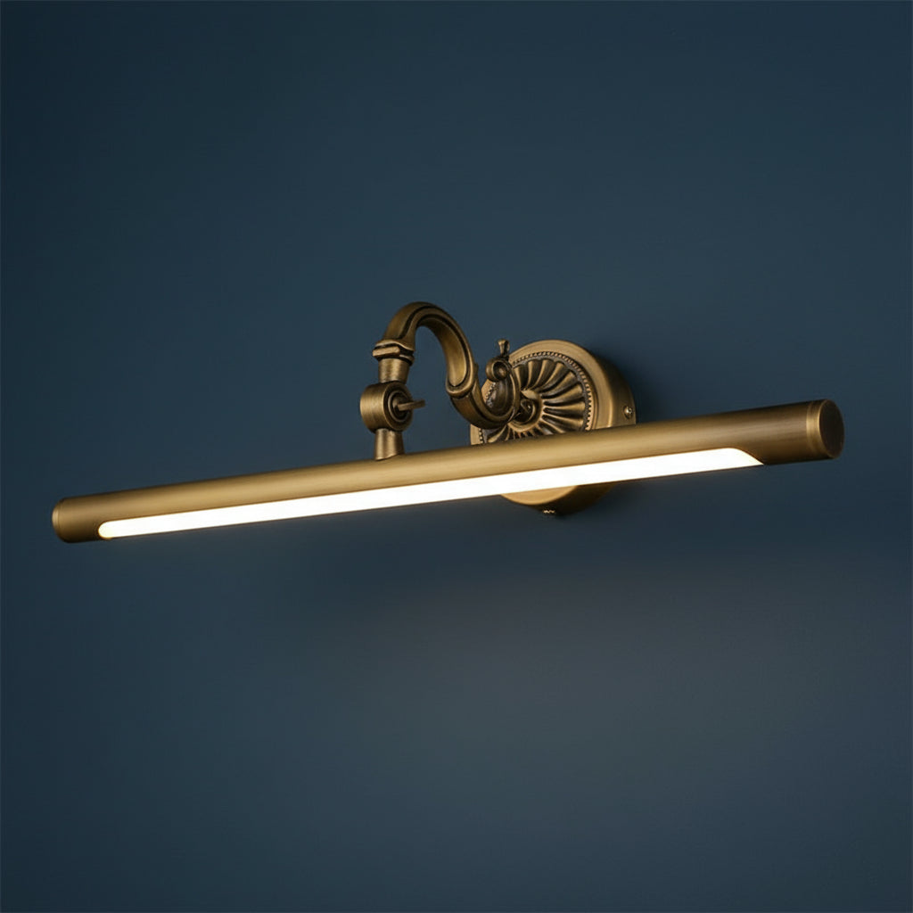 Industrial Wall Light | Antique Copper LED Picture & Mirror Lamp with Curved Arm