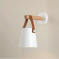 Modern Wall Light | Nordic Wooden Sconce with Leather Strap & Metal Shade