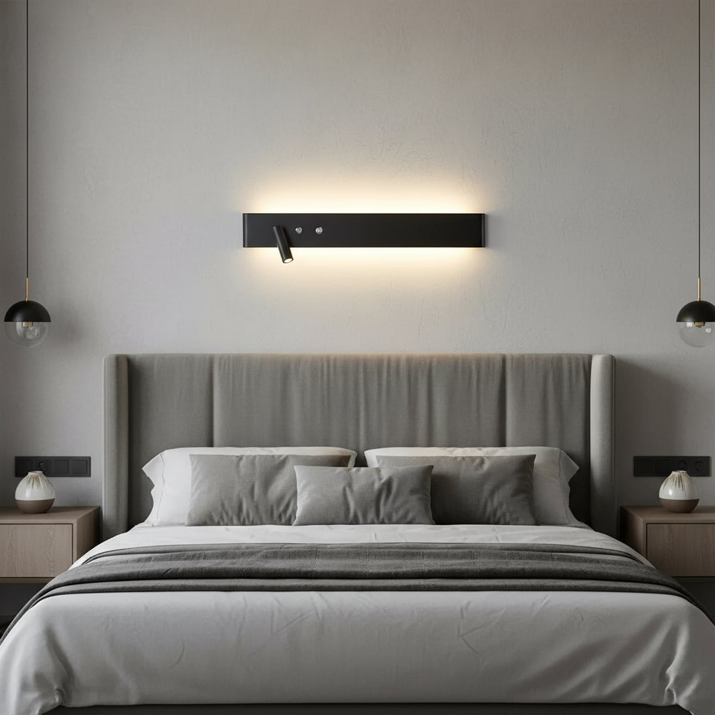 Stick-On Wall Light | Slim Aluminum LED Sconce with Integrated Switch and Adjustable Spotlight in Black or White
