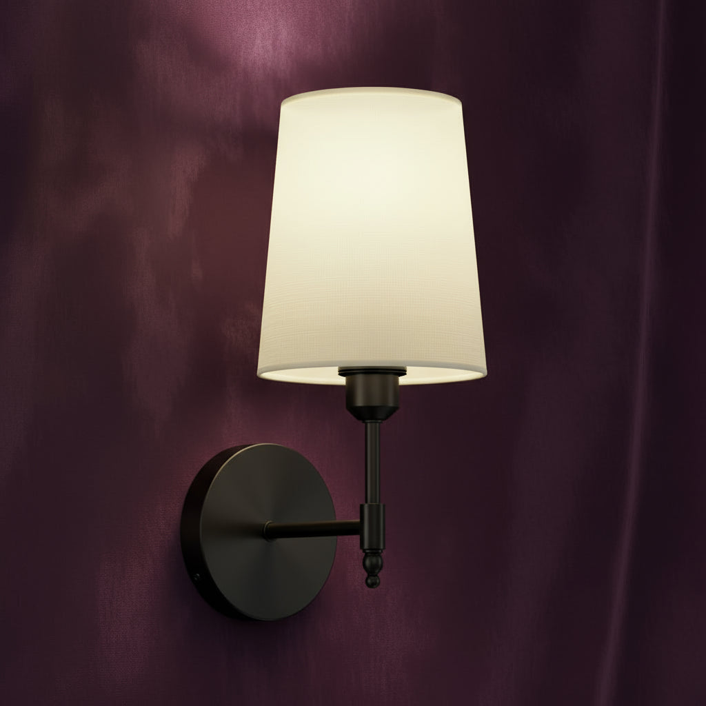 Rechargeable Wall Sconce | Bras Arm with White Fabric Shade