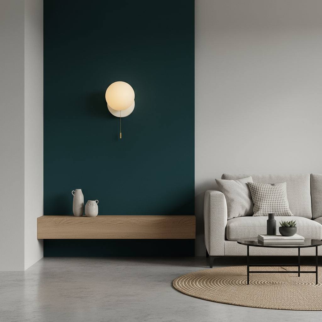 Contemporary Wall Light | Frosted Glass Globe Sconce with Metal Base