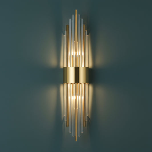 LED Wall Light | Vertical Gold Stainless Steel Sconce with Crystal Rods